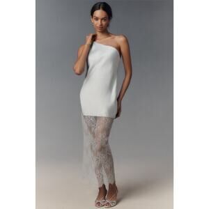 Shona Joy NWT Labyrinth One Shoulder Silky Lace Maxi Dress Blue Size 10